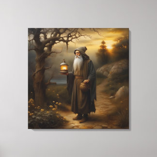 Hermit with a lantern. Hermit from tarot Canvas Print