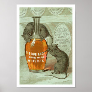 Hermitage Sour Mash Whiskey ad with two rats Poster