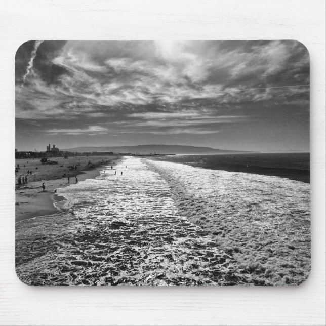 Hermosa Beach, black and white photo Mouse Pad (Front)