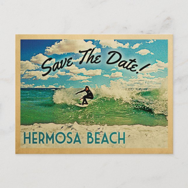 Hermosa Beach Save The Date California Surfing Announcement Postcard (Front)
