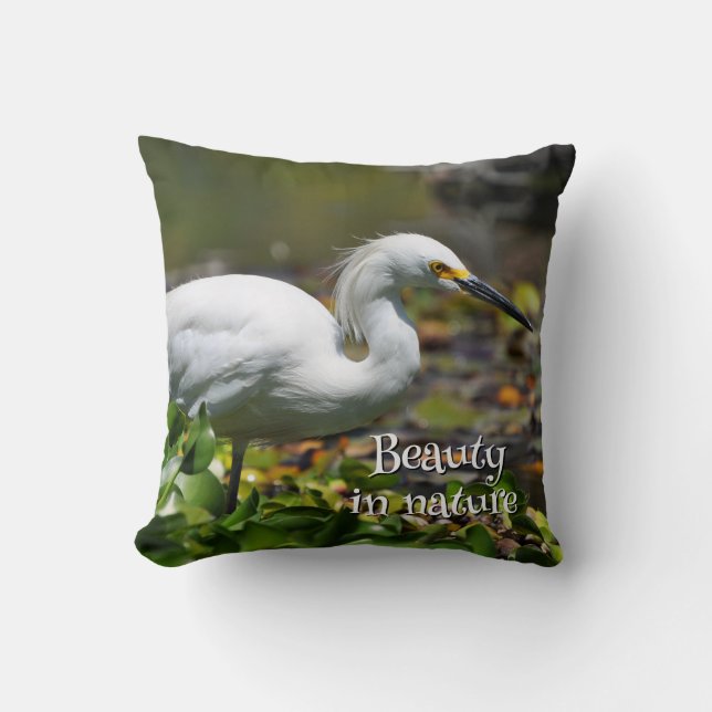 Hermosa garza blanca throw pillow (Front)