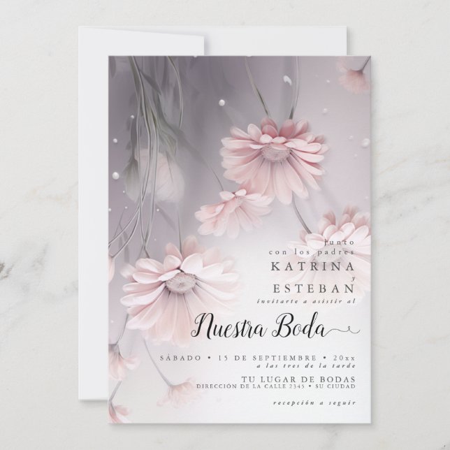 Hermosa invitación de boda floral con margaritas d invitation (Front)