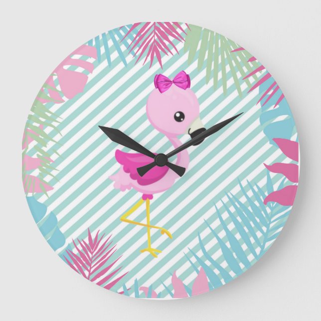 Hermoso Reloj Flamenco Rosa para Personalizar Large Clock (Front)