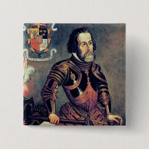 Hernando Cortes 2 Inch Square Button
