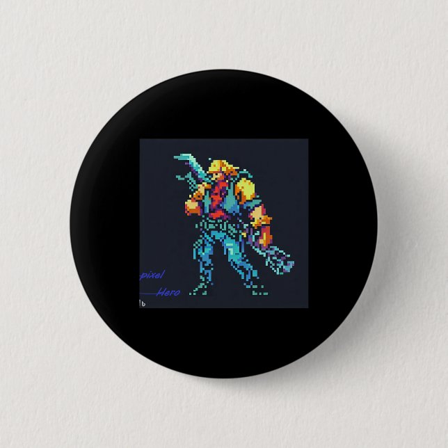 Hero ( 90's Retro Video Game Pixel Style Art)  2 Inch Round Button (Front)