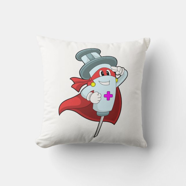 Hero as Nurse with Syringe Throw Pillow (Front)