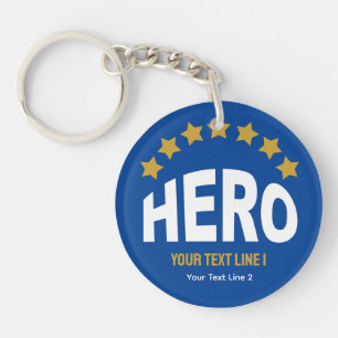 Hero award with gold stars and any text keychain