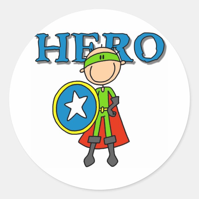 Hero Boy with Shield Classic Round Sticker (Front)