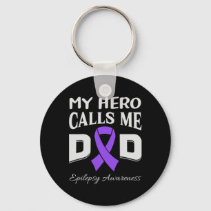 Hero Calls Me Dad Epilepsy Awareness Purple Ribbon Keychain