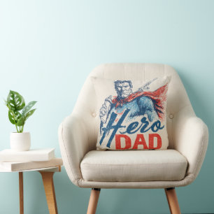 "Hero Dad" Superhero Illustration with Baby Bottle Throw Pillow