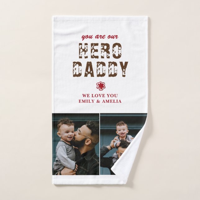 Hero Daddy Father's Day 2 Photo Collage (Serviette à main)