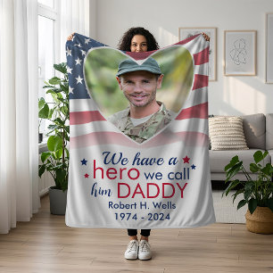 Hero Daddy Veteran Personalized America Flag Fleece Blanket