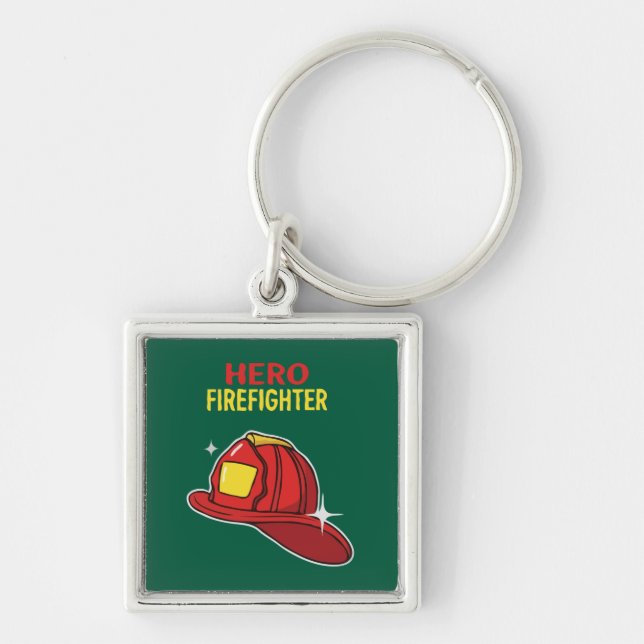  Hero Firefighter Cartoon Red Helmet Appreciation  Keychain (Front)