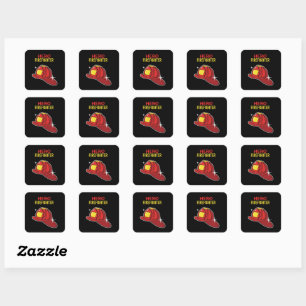 Hero Firefighter Cartoon Red Helmet Appreciation Square Sticker