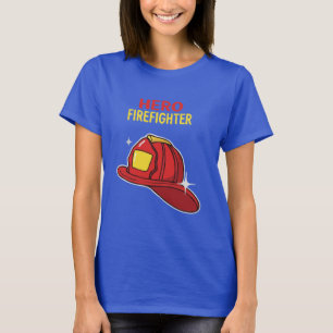 Hero Firefighter Cartoon Red Helmet Appreciation T-Shirt