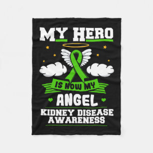 Hero Is Now My Angel Kidney Disease Clouds Green R Fleece Blanket