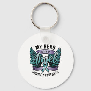 Hero Is Now My Angel Suicide Awareness Purple Turq Keychain