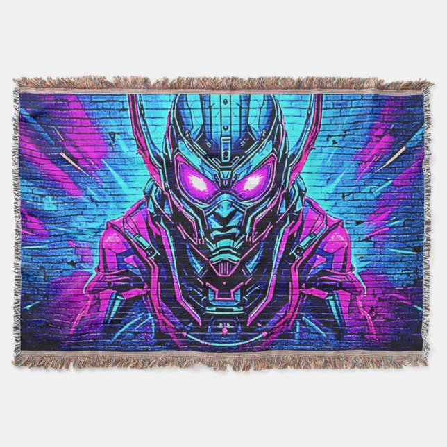 Heroic Cyberpunk Vibe Throw Blanket (Front)