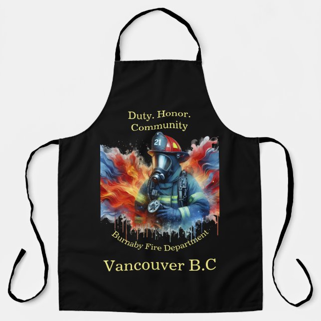Heroic firefighter amidst bright flames apron (Front)