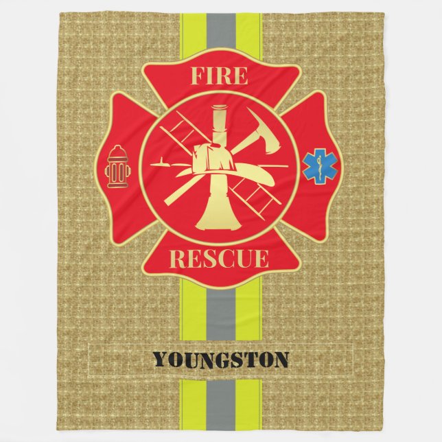 Heroic Firefighter Maltese Cross Cozy Design Fleece Blanket (Front)