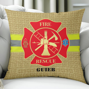 Heroic Firefighter Maltese Cross Design Throw Pillow