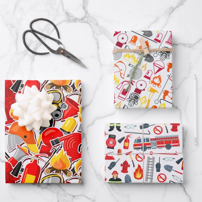 Heroic Firefighter Themed Wrapping Paper Sheet (Front)