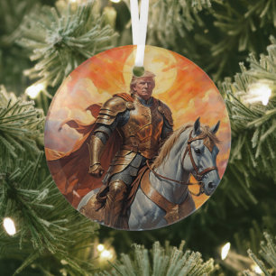 Heroic Trump Warrior in Golden Armour Glass Ornament