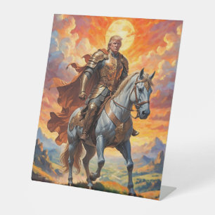 Heroic Trump Warrior in Golden Armour Pedestal Sign