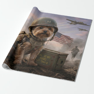 Heroic Yorkie "Corporal Smoky" WWII Military Art Wrapping Paper