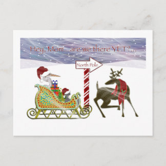 Heron and Cat North Pole Christmas Holiday Postcard