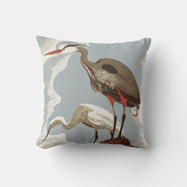 Heron And Egret Coastal Birds Throw Pillow (Front)