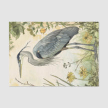 Heron and Flowers Decoupage