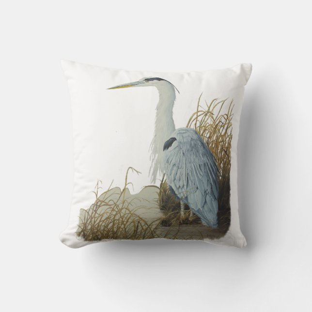 Heron At Marsh Edge Throw Pillow (Front)