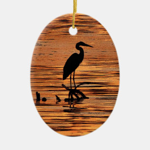 Heron at Sunset Ceramic Ornament