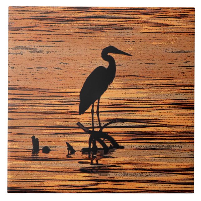 Heron at Sunset Ceramic Tile (Front)