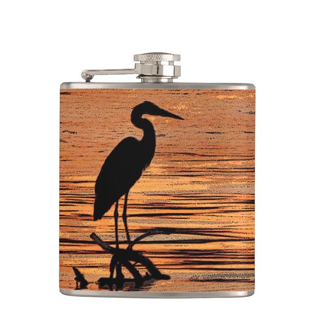Héron au flacon de coucher du soleil (Devant)