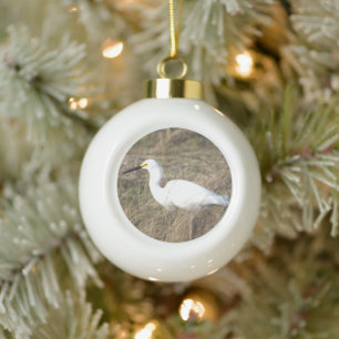 Heron Bird Ceramic Ball Christmas Ornament