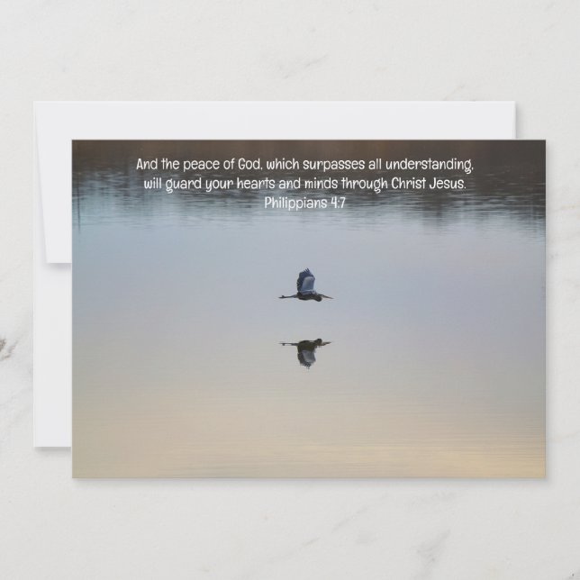 Heron Bird Peaceful Lake Bible Verse Flat Card (Front)