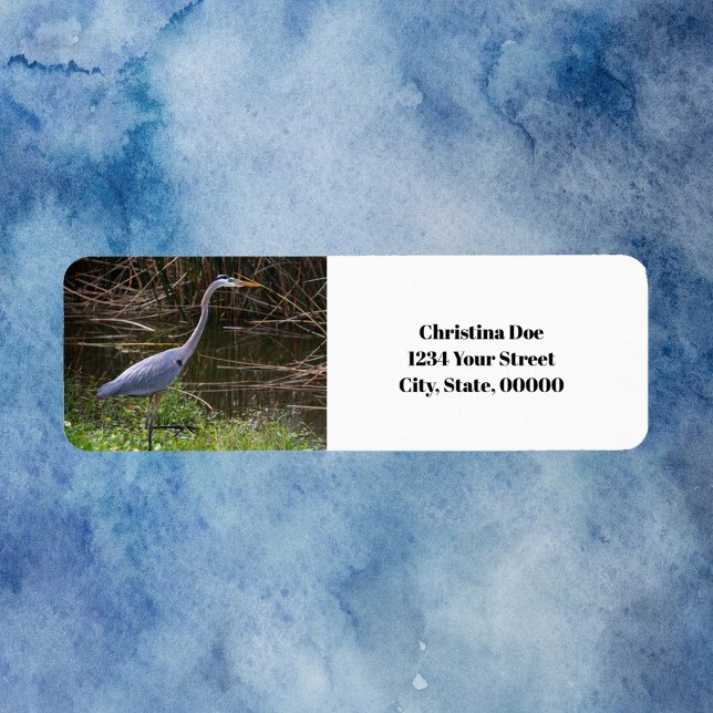Heron Bird Photo Personalize Return Address (A return address label with a photograph of a great blue heron bird.  The text can be changed.)