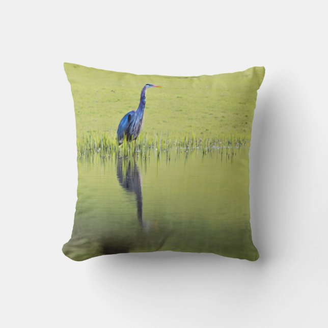 Heron Bird Throw Pillow (Front)