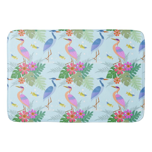 Heron Bird With Flowers Bath Mat (Front)