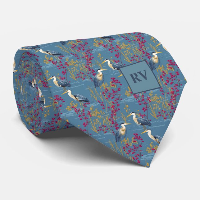 Heron Birds in Marshland Tie (Rolled)