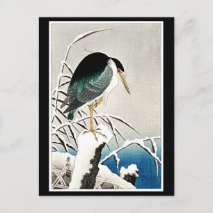 Heron en Neige, art raffiné par Ohara Koson Carte 