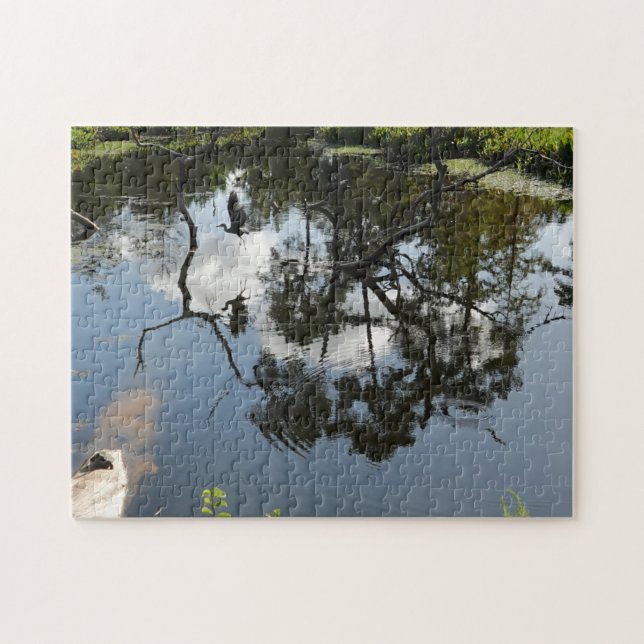 Heron flying over the pond; Nature Jigsaw Puzzle (Horizontal)