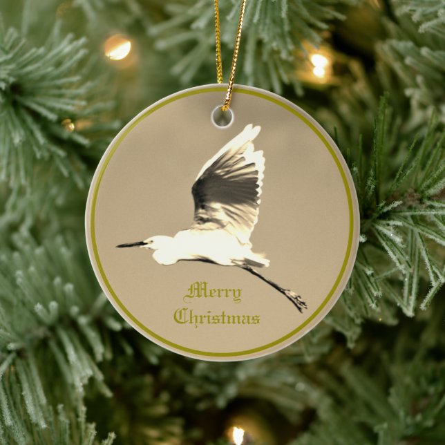 Heron Flying Photo Ceramic Ornament (Tree)