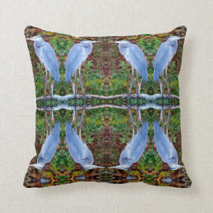 Heron: grey, green brown tan pattern throw pillow