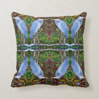 Heron: grey, green brown tan pattern throw pillow