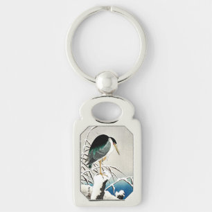Heron in Snow, fine art by Ohara Koson, Keychain
