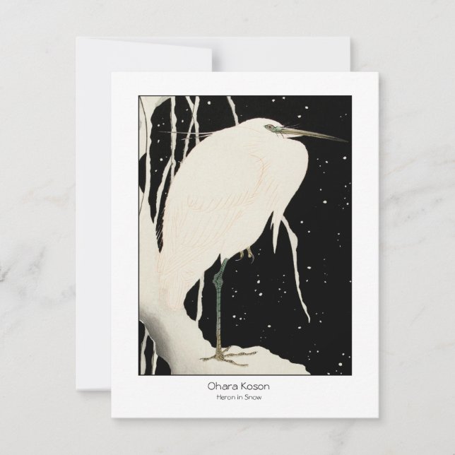 Heron in Snow - Ohara Koson + title - Art Card (Front)