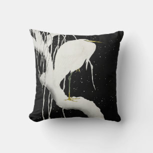 Heron in the Snow by Ohara Koson Throw Pillow